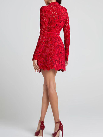 レースドレス ハイネック 長袖 誕生日パーティー 春 ミニドレス レディース 2025