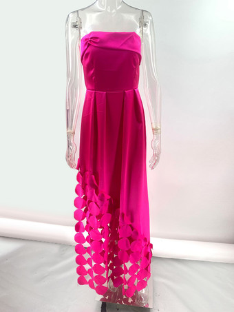 ローズカットアウトのパーティードレス、ストラップレスAラインセミフォーマルロングドレス、女性用2025