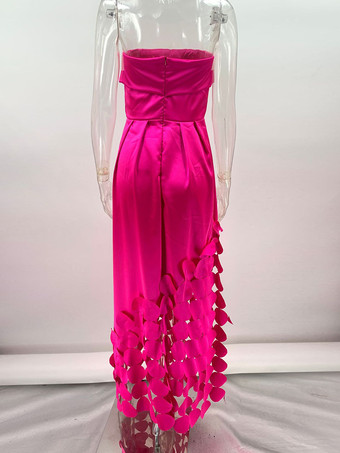 ローズカットアウトのパーティードレス、ストラップレスAラインセミフォーマルロングドレス、女性用2025