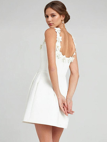 花飾り付きAラインドレス ノースリーブ バックレス バースデーパーティー ミニバドドレス レディース 2025