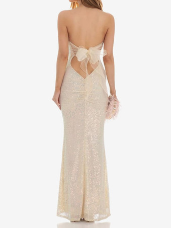 Pailletten-Maxikleid mit Schleifendetail rückenfreies trägerloses Meerjungfrauen-Partykleid für Damen 2026