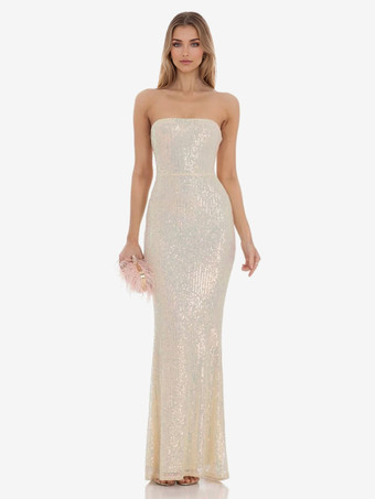 Aprikose  Pailletten-Maxikleid mit Schleifendetail rückenfreies trägerloses Meerjungfrauen-Partykleid für Damen 2026