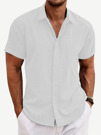 blanc Chemises boutonnées pour hommes hauts décontractés à manches courtes chemises de plage d'été de mariage