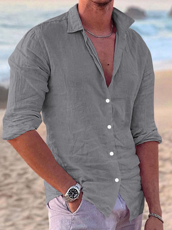 グレイメンズ 長袖 キューバシャツ ボタンダウン カジュアル 夏 ビーチ リネンシャツ