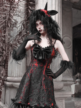   ゴシックロリータドレス フェザーレース ブラック JSK