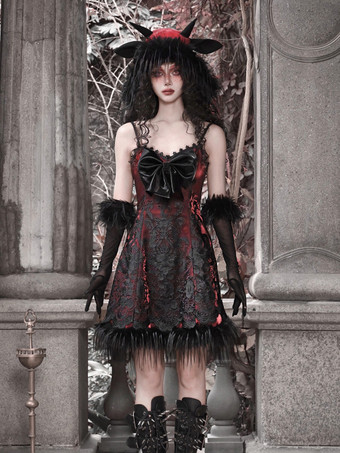 ブラック   ゴシックロリータドレス フェザーレース ブラック JSK