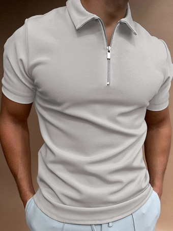 グレイメンズ ポロシャツ ターンダウンカラー 半袖 ジッパー レギュラーフィット Tシャツ