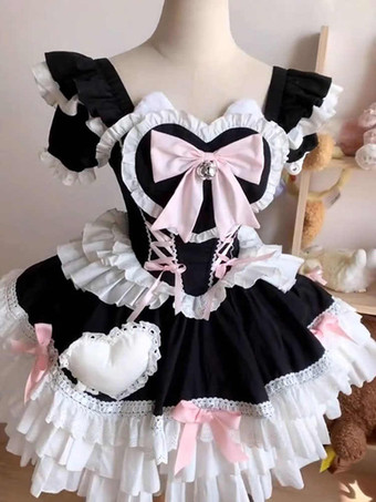 Abiti Gothic Lolita con lacci e volant colore nero abito vintage Sweet Lolita