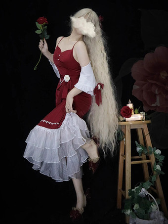 ゴシック ロリータ ドレス フリル リボン 赤 クラシック ロリータ ドレス