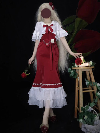 レッド ゴシック ロリータ ドレス フリル リボン 赤 クラシック ロリータ ドレス