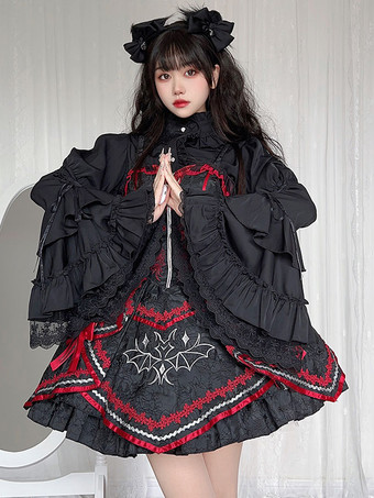 ゴシックロリータブラウス ホワイトロリータトップス 長袖 フリル レースロリータシャツ