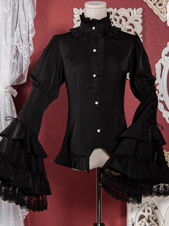 Gothic Lolita Blouses White Lolita Top Long Sleeves Ruffles Lace Lolita Shirt
