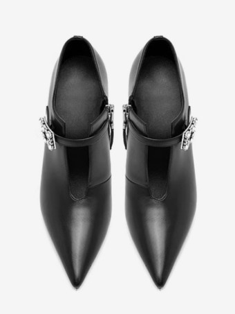 Black Ankle Boots Rhinestones Cut Out High Heel Party Boots For Women