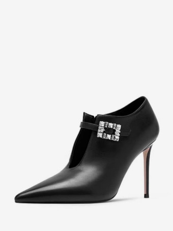 Black Black Ankle Boots Rhinestones Cut Out High Heel Party Boots For Women