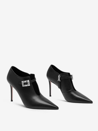 Black Ankle Boots Rhinestones Cut Out High Heel Party Boots For Women