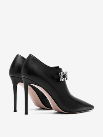 Black Ankle Boots Rhinestones Cut Out High Heel Party Boots For Women