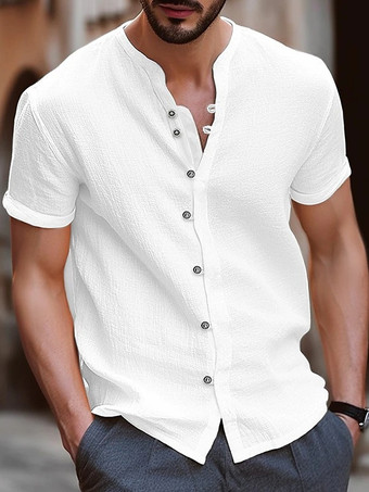 ホワイト 夏ビーチカジュアルシャツ 半袖キューバメンズシャツ