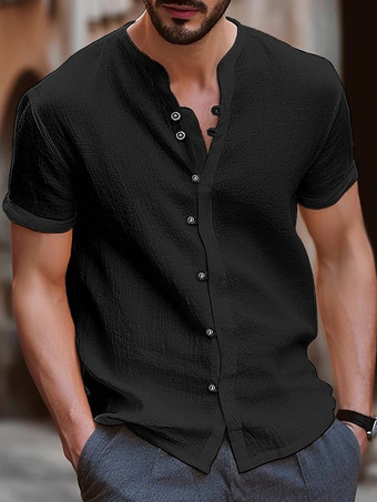 ブラック 夏ビーチカジュアルシャツ 半袖キューバメンズシャツ