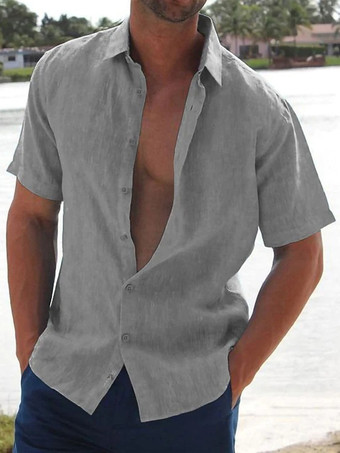 グレイメンズカジュアルシャツ ターンダウンカラー 半袖 夏用ビーチシャツ