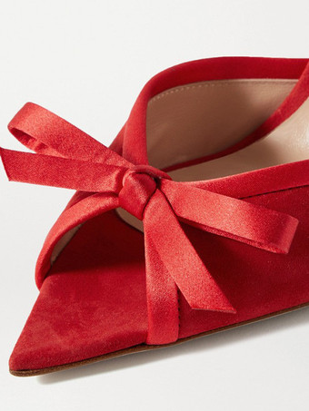 レディース ハイヒール ミュール スエード ピープトゥ ボウ スティエットヒール バックレス パンプス