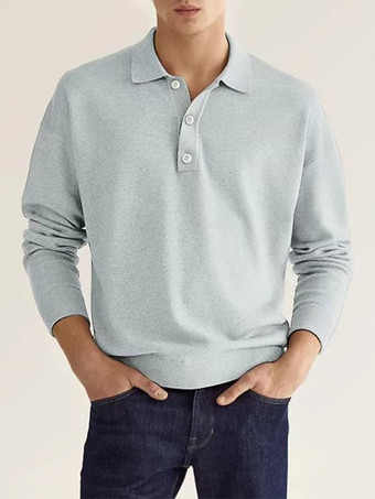 ライトグレー メンズ ポロシャツ 襟付き 長袖 ボタン スポーツ Tシャツ アスレチック ゴルフ ポロシャツ デイリーシャツ