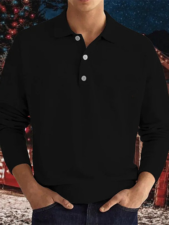 ブラック メンズ ポロシャツ 襟付き 長袖 ボタン スポーツ Tシャツ アスレチック ゴルフ ポロシャツ デイリーシャツ