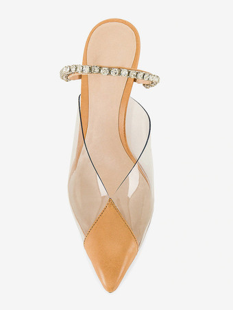 レディース ハイヒール ミュール ポインテッドトゥ ラインストーン バックレス パンプス パーティーシューズ