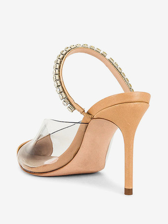 レディース ハイヒール ミュール ポインテッドトゥ ラインストーン バックレス パンプス パーティーシューズ