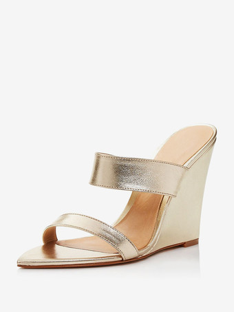 Hellgolden      Damen Sandalen mit Keilabsatz und offener Zehenpartie Rose