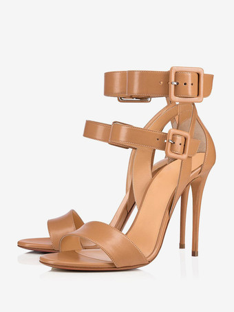 Women High Heel Sandals Open Toe Buckle Detail Ankle Strap Party Shoes