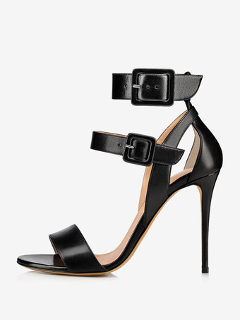 Women High Heel Sandals Open Toe Buckle Detail Ankle Strap Party Shoes