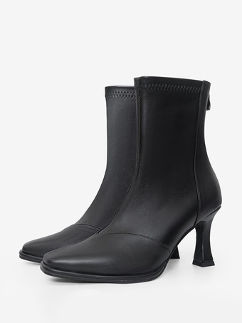 PU BlackWomen's Ankle Boots Square Toe Zipper Special-Shaped Heel Booties