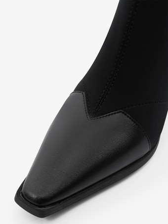 Schwarze Stiefeletten mit Patchwork-Muster hohem Absatz und quadratischer Zehenpartie Reißverschluss