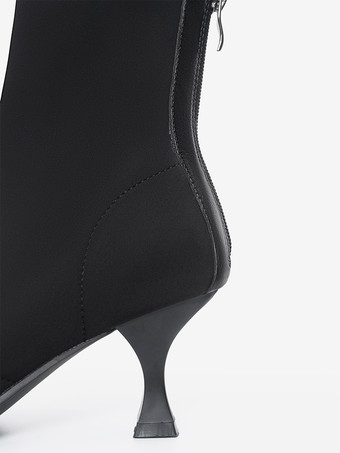 Schwarze Stiefeletten mit Patchwork-Muster hohem Absatz und quadratischer Zehenpartie Reißverschluss