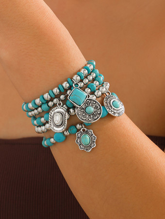 ブライダルブレスレット シアンブルー メタルレイヤード