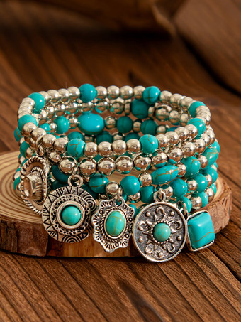 ティールブライダルブレスレット シアンブルー メタルレイヤード