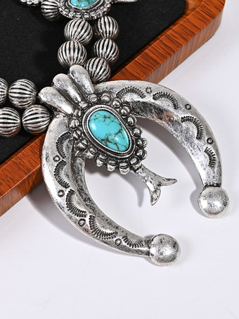 Collares de boda Cadena de bolas ovaladas de plata azul cian Aguamarina 16 pulgadas debajo Collar de boda