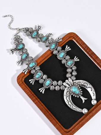 Collares de boda Cadena de bolas ovaladas de plata azul cian Aguamarina 16 pulgadas debajo Collar de boda