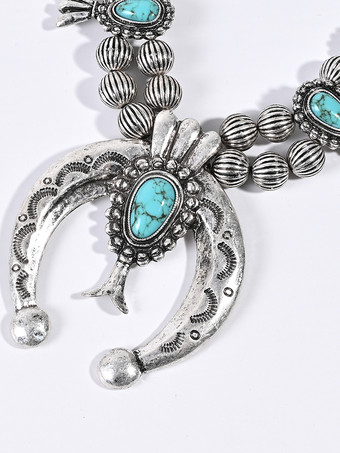 Collares de boda Cadena de bolas ovaladas de plata azul cian Aguamarina 16 pulgadas debajo Collar de boda