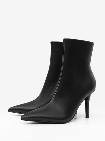 Nero in PUStivaletti neri alla caviglia da donna con cerniera e tacco alto
