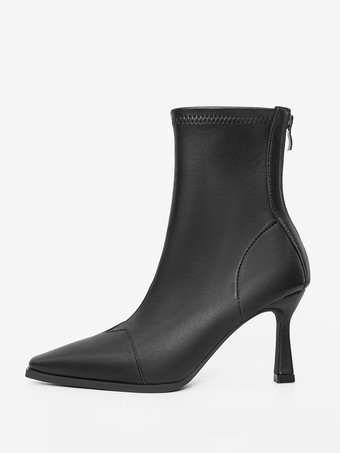 Brown High Heel Booties Square Toe Zip Up Ankle Boots