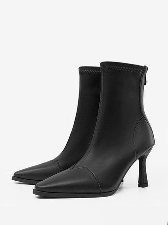 PU BlackBrown High Heel Booties Square Toe Zip Up Ankle Boots