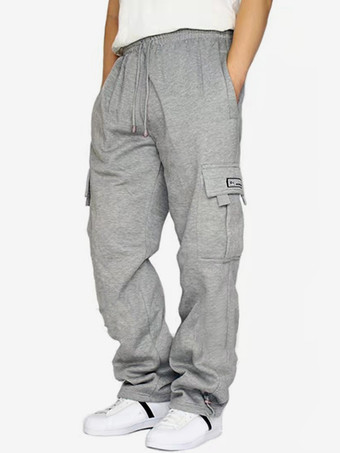 ライトグレー メンズ ズボン カジュアル オーバーサイズ ナチュラルウエスト ストレート カーゴパンツ ポケット付き