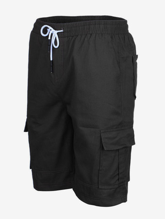 メンズ カーゴショーツ ドローストリングウエスト 夏 カジュアル アウトドア ショーツ ポケット付き