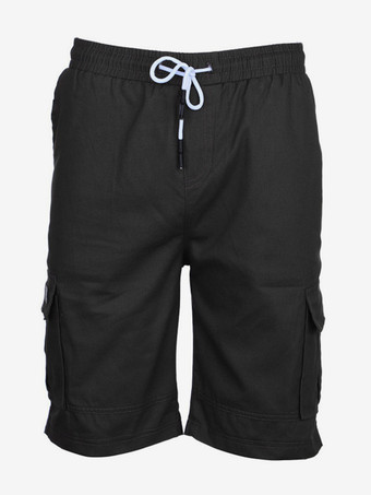 メンズ カーゴショーツ ドローストリングウエスト 夏 カジュアル アウトドア ショーツ ポケット付き