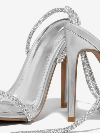 ブラック パーティーシューズ グリッター オープントゥ レースアップ ハイヒール サンダル プロムシューズ