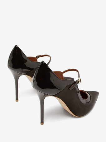 ブラック メリージェーンヒール ポインテッドトゥ ハイヒール ドレスシューズ