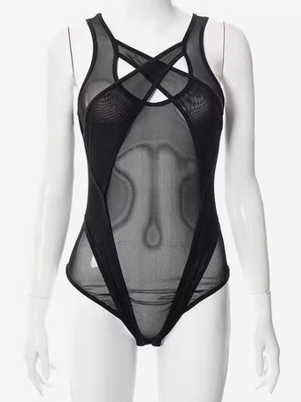 ブラック レディーステディランジェリー シアーパープル パッチワーク レディースセクシーテディ