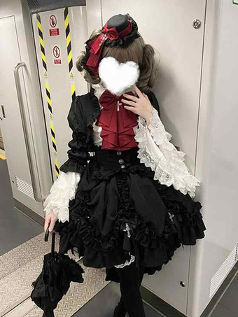 ゴシックロリータ衣装 黒レースリボン 長袖スカート オーバーコート