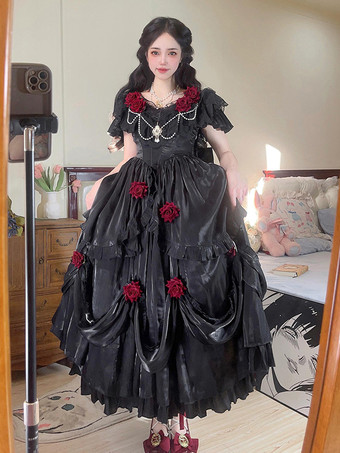ゴシックロリータドレス フリル ゴシックプリンセスウェディングロリータドレス